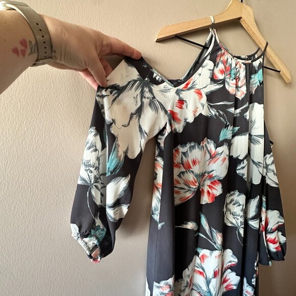 Women's S 1.State Floral Print Cold Shoulder Dress Flowy Cold Shoulder - Picture 5 of 10